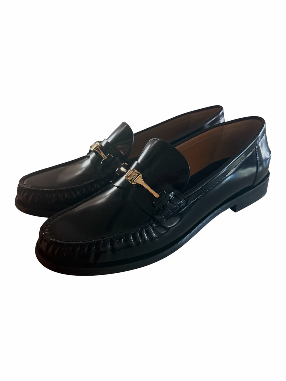 Ferragamo Harry Black Calf Leather F Buckle Women’s Loafers 7.5 NIB